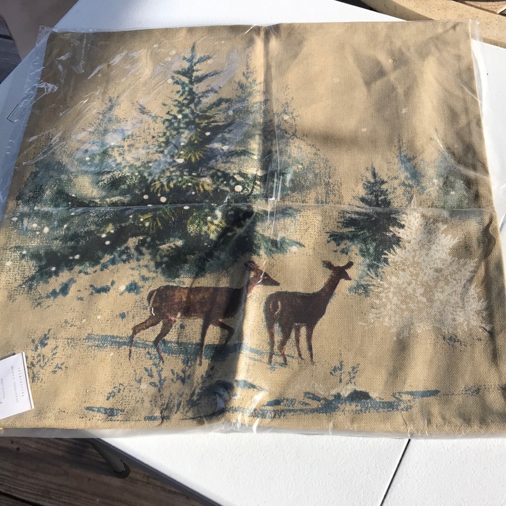 Pottery barn deer in the snow pillow cover🦌 BNWOT